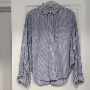Free People Navy Striped Button-Down Shirt